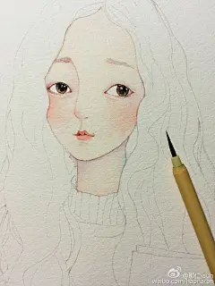 眸（小过程）-那仁_那仁插画,女孩,花卉,水彩手绘_涂鸦王国插画