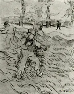 地里播种的人和树 