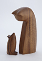 Cat & Mouse Wood Sculpture Set