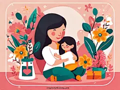 扁平风母亲节插画AI数字艺术