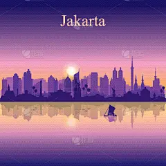 雅加达,背景,城市,亚洲,明信片,外立面,摩天大楼,全景,剪影,日落