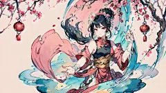 水墨飘逸粉色桃花花仙子 | 无界AI