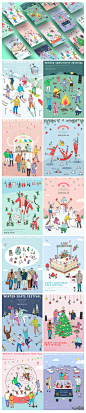 冬天冬日户外雪地运动旅游逛街活动AI矢量插图插画设计素材合辑
