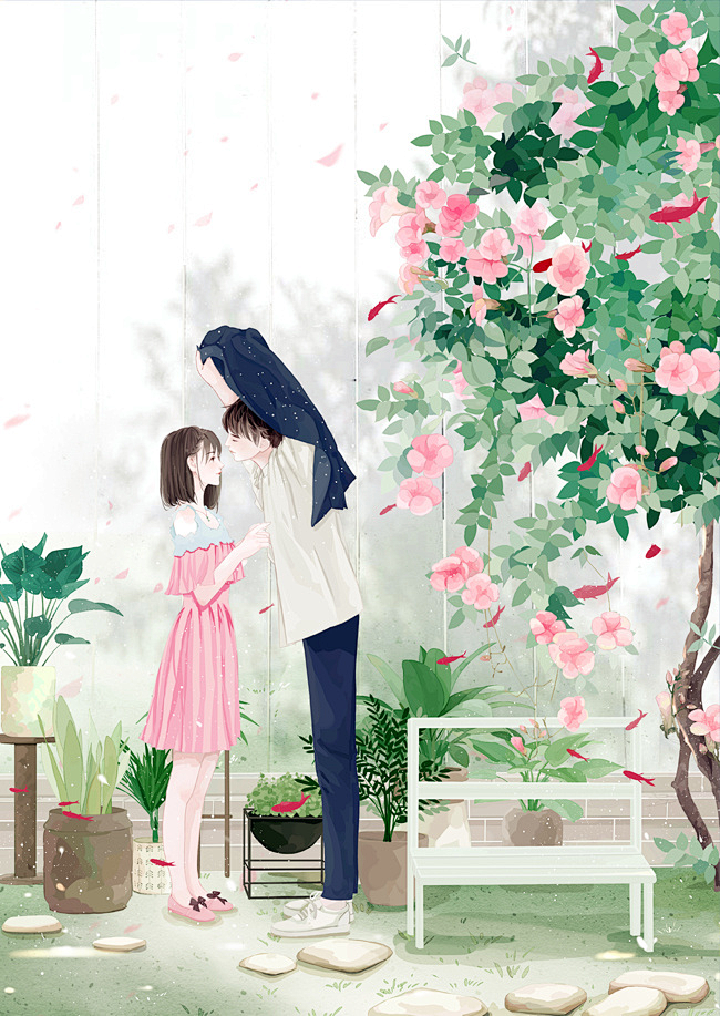 现言·帅气、漂亮 言情插画壁纸 作者：小...