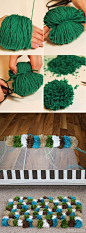 不同颜色的毛线编织而成的个性地毯DIY 
