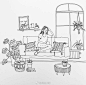 分享一波黑白场景线稿~get√。来源ins   #手绘作品# via 夏柚小姐 ​ ​​​​