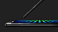 Galaxy Note7 seen lying flat from the left with S Pen above its screen