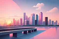 概念城市天际线城市剪影扁平插画图片