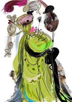 【服装设计大师Christian Lacroix的设计作品】
欣赏法国服装设计大师克利斯汀·拉夸的作品如同欣赏一场假面舞会。他的作品华贵典雅、千娇百媚，既有东方女性的神秘莫测，又有伦敦女性的古板怪异，还有法国女性的浪漫随和。他生活在现实和幻想之间，却又无时不在试图以时装的方式描绘心灵深处的梦境…… 