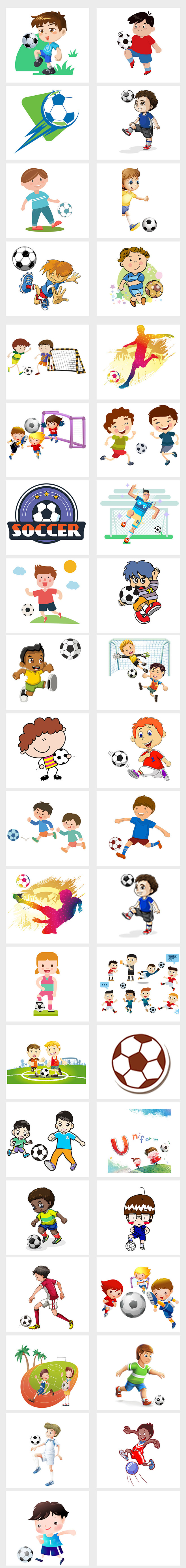 卡通小学生儿童小孩踢足球运动体育免扣素材...