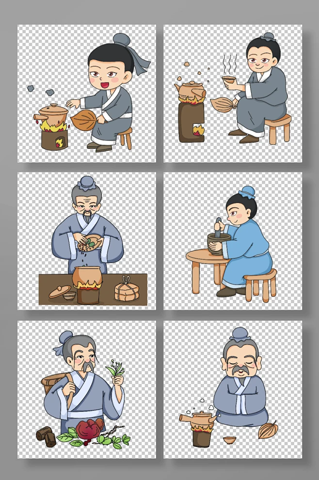 卡通可爱老中医人物元素插画-花瓣网