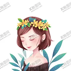 少女插画 【酷图网】美少女,花环,小女孩,女生,小清新,扁平风插画,生活插画,矢量,简约插画,扁平风,手绘,平面,艺术,绘画,动漫,设计,PSD分层素材