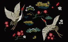蓝色卡通手绘仙鹤插画背景