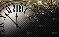 黄金,闪亮的,钟,新年前夕,2019,背景,白色,黑色,自然美,庆祝