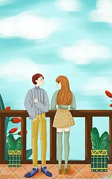 春天情侣户外出游插画海报