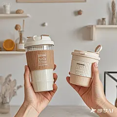 jimeng-2025-08-04-8296-生成一张16_9电商海报，产品为塑料杯手持展示，左右手各持一只塑料杯，背景写实好