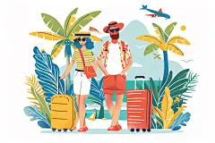 扁平风旅游手绘清新插画