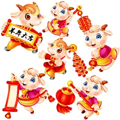 专题页 2015年高清5款小羊卡通人物 PSD透明图层 抠图素材 春节 元宵 节日促销素材 标签图 祝福标签下载