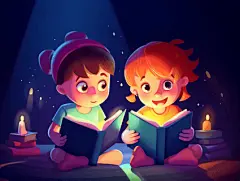 世界读书日卡通儿童一起看书的几何立体卡通风格插画