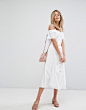 Warehouse Cold Shoulder Button Front Midi Dress at asos.com : Discover Fashion Online