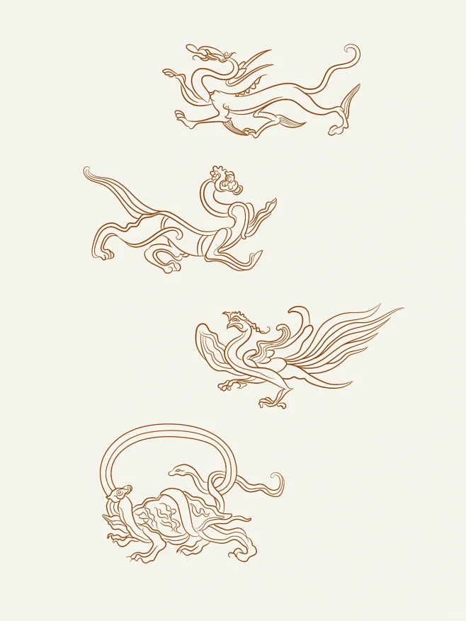传统纹样—四神兽（青龙白虎朱雀玄武）-花瓣网