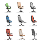 Set of different working chairs. Grey, red, blue, green, and brown office chairs vector flat illustration. Set of different working chairs. Grey, red, blue, green, and brown office chairs vector flat illustration isolated on white background. Comfortable 