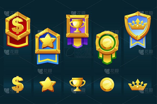 为获胜的ui游戏颁发带有图标的黄金徽章。
