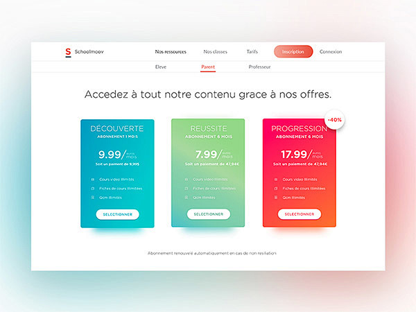 gradient color table