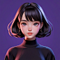 cartoon girl, purple background,inthe style of vray tracing, shiny/glossy,ue5,hallyu, bold character designs, realisticimpression, 8k