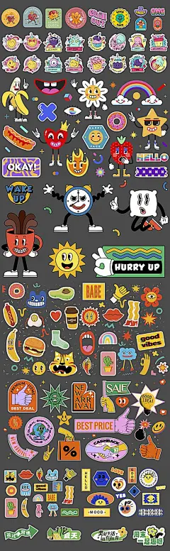 【素材能量站】标签 贴纸 icon 酸性 插画 卡通 icon 手举牌 露营 爆炸贴 贴纸 手账 拍照 冰箱贴 滑板 儿童节 童趣 活动 商场 商业 焕新 酸性 街头 文创 潮流 潮玩 市集 休闲 人物 插画|1016832 