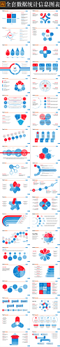 全套蓝红色系数据统计项目分析信息图表PPT素材