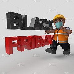 3D卡通建设者人物在面具