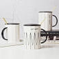北欧风格马克杯创意陶瓷水杯现代简约咖啡杯带盖带勺牛奶早餐杯子