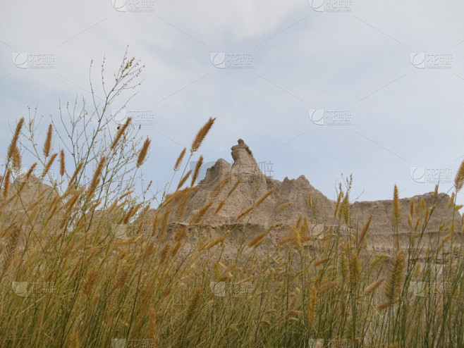 荒地,芽草之类,峭壁,梯牧草,南达科他州,天空,水平画幅,山,无人,草原