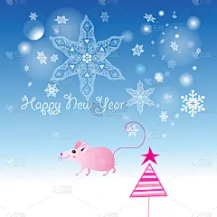 矢量,蓝色背景,新年前夕,鼠,粉色,可爱的,雪,小的,动物,尾巴