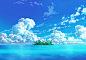 Anime Island Ocean Clouds Sky wallpaper