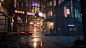 Cyberpunk Street, Stanislav Kemezh : It's my course work at Scream School and my first level artist experience. All the assets and shaders in the scene are made by me. The main reference is the concept of Helio Frazao. 
https://www.artstation.com/contests