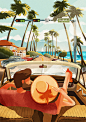 beach camping car ILLUSTRATION  Illustrator Landscape Lovers sunset Travel vacation