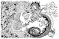中国龙凤戏一珠黑白