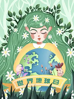 唯美绿色创意高端世界地球日插画