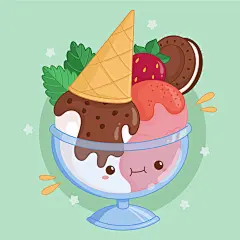 卡通可爱冰淇淋甜筒沙冰烘焙蛋糕点奶油甜品小吃插画ai设计素材-淘宝网