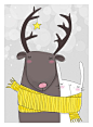 cute scarf reindeer and bunny illustration #水彩#