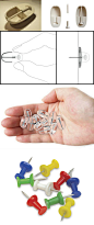 日本设计师Toshi Fukaya获得红点奖的一个作品，对常见的图钉进行了改良，当按压图钉时，钉头才会显露出来；图钉被拉出时，就会恢复原来的形状。