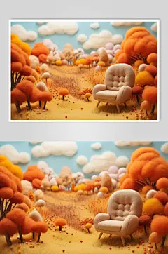 AI数字艺术毛绒风秋季风景插画背景图