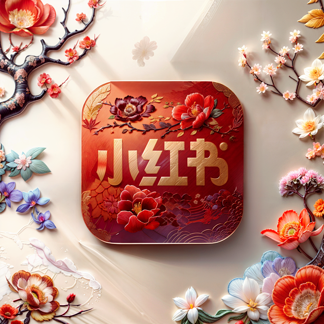 小红书LOGO 刺绣风格