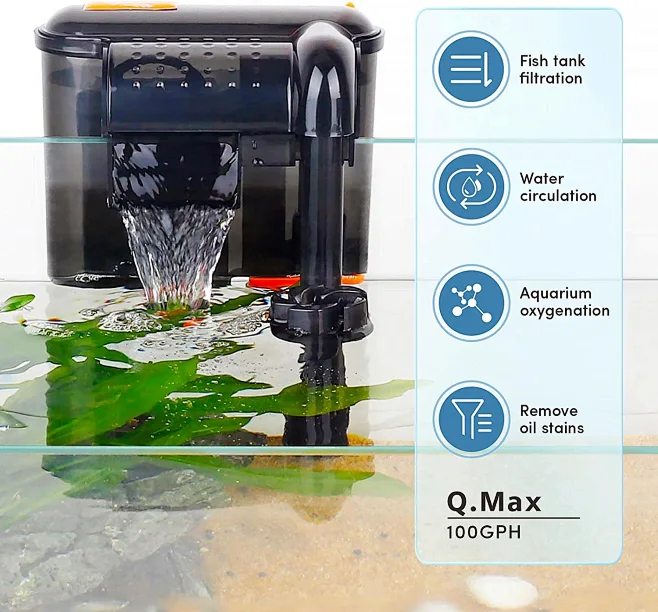 Hygger Indoor Aquarium Filter, 1000L/H 15W Adjustable Aquarium Filter