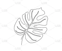 怪物叶的连续线描。单线画艺术设计。