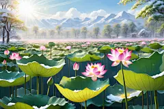 莲花仲夏荷花荷叶插画图片