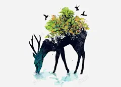 手绘小鹿高清素材 黑色 页面网页 平面电商 创意素材 png素材