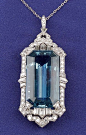 Art Deco Platinum, Aquamarine and Diamond Pendant